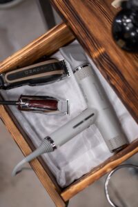 Barber Tools in a Wooden Drawer 